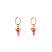 Minimalistische oorbellen met hartje en fuchsia - Yehwang - Oorbellen dames - Kinder oorbellen - One size - Stainless Steel - Waterproof - Earrings - Gouden oorbellen - Kerst - Sinterklaas cadeau - Valentijn - Moederdag
