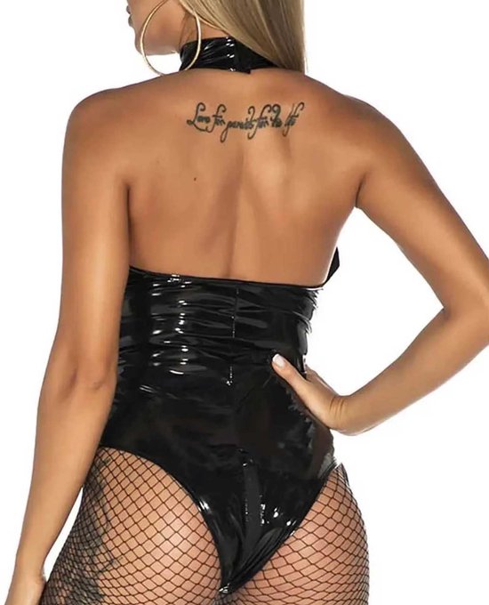 Sexy Lingerie Sexy Glanzend Zwart Leren Turnpakje Latex Turnpakje Dames