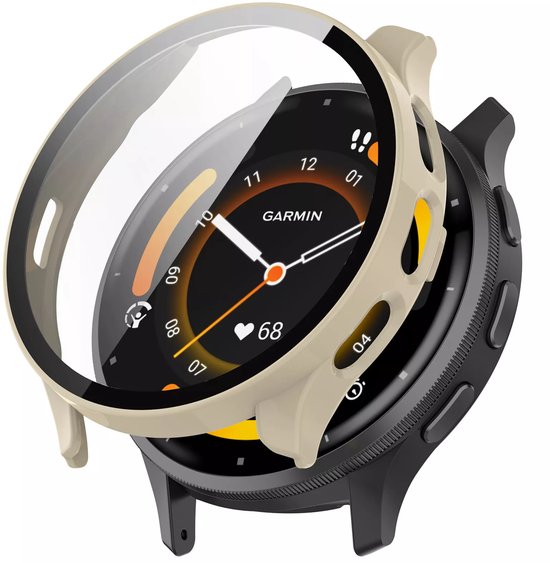 Strap-it Bescherm Hoesje met Glasplaat – Geschikt voor Garmin Venu 3s – Beige – Case met Screen Protector
