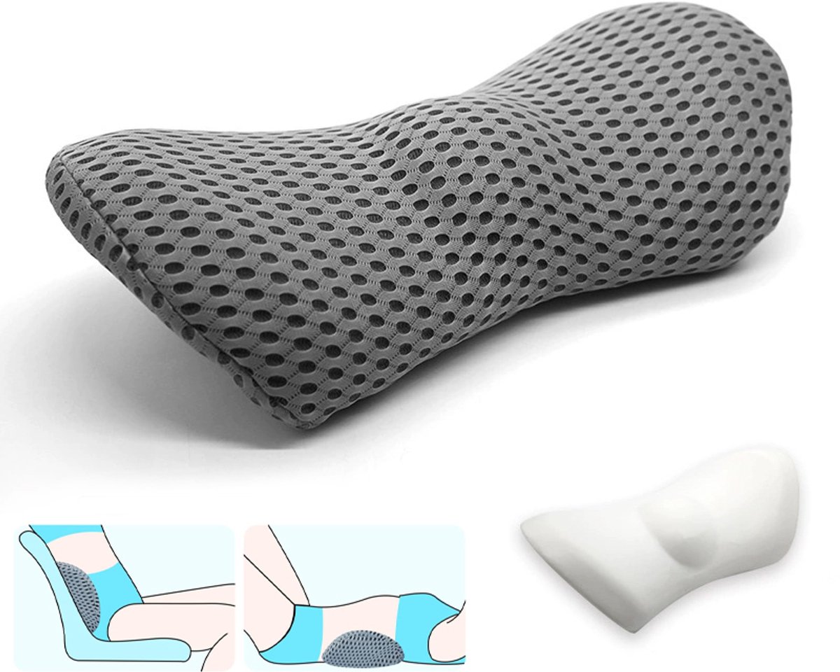 Lendenkussen, Lendensteunkussen Ergonomisch traagschuim lendenkussen, verlicht rugpijn, ademend en afneembaar en wasbaar, Kussen onderrugkussen voor bureaustoelen, autostoelen (grijs)