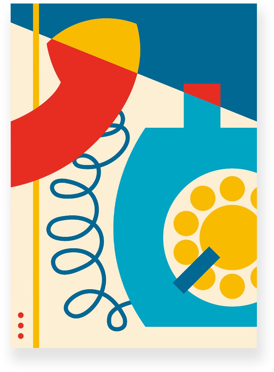 Yisual Poster 20x30 cm - Retro Telefoon - Rood - Blauw - Beige - Abstract - Vintage - Muurdecoratie - Wanddecoratie