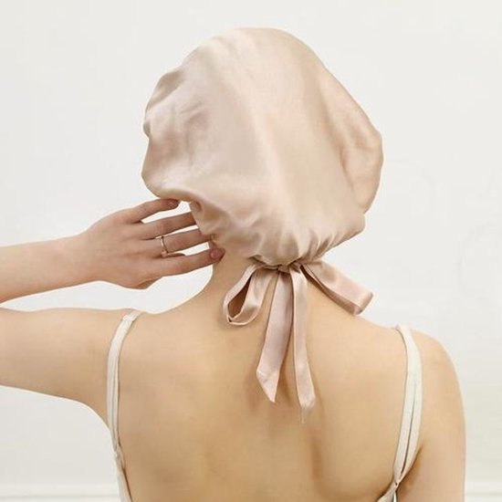 Silky Nights® Zijden Slaapmuts – 100% Moerbei Zijde Bonnet – Maat S/M - 19 Momme – Verstelbare Silk Bonnet – Zachte & Stralende Haarverzorging – Haarnetjes - Champagne Kleur – Unisex