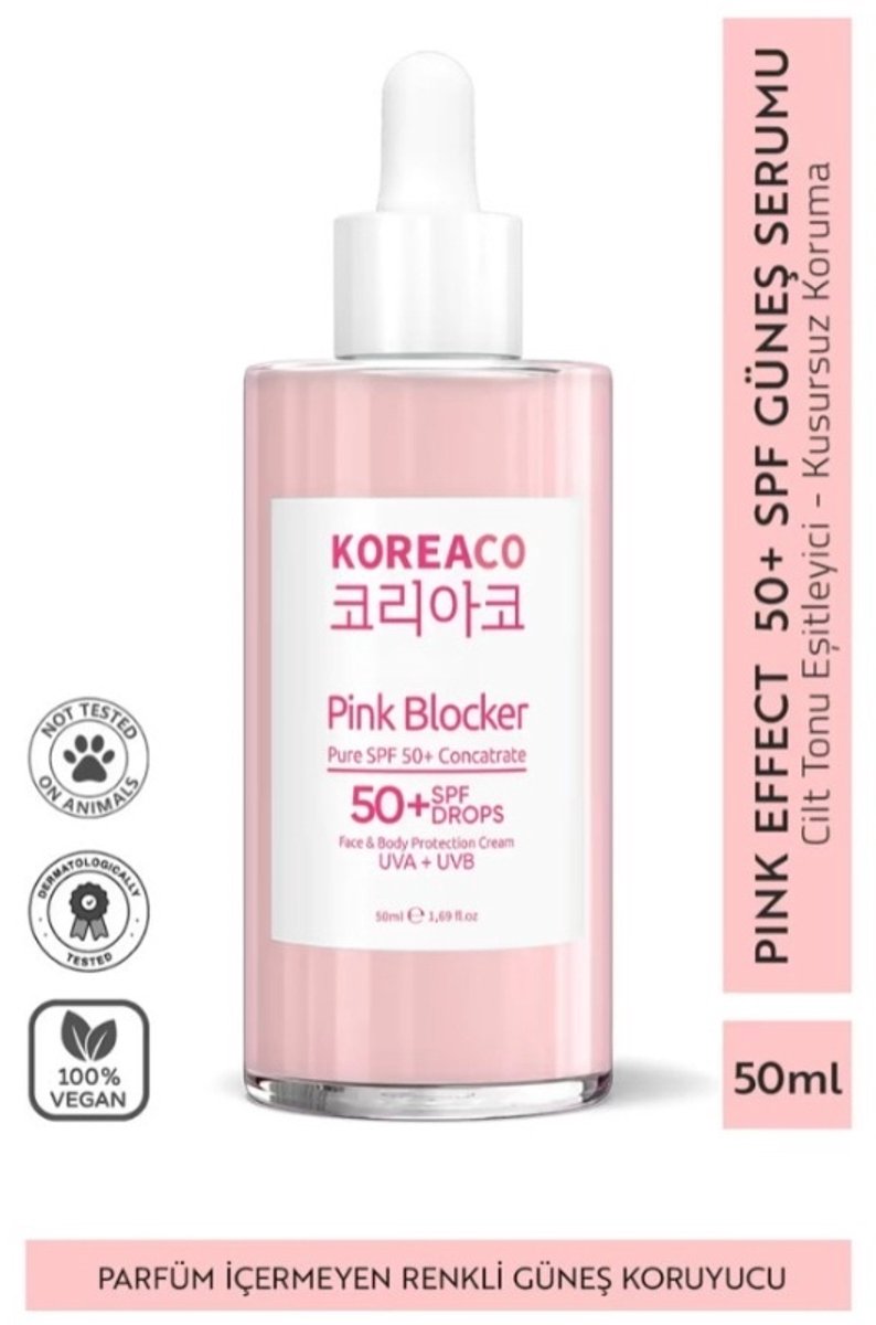 Goedkoopste Koreaco - Pink Blocker | Blocker Roze | Vegan | SPF 50 | Tone Equalizer | 50 (ml.) | Zonneserum met Hoge UVB UVA-bescherming | Alle huidtypes |