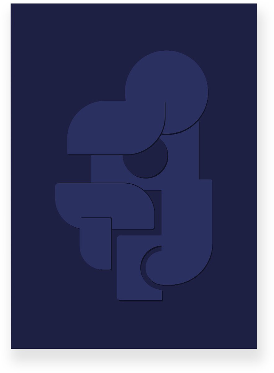 Yisual Poster 50x70 cm - Abstracte Vormen - Blauw - Minimalistisch - Japandi - Muurdecoratie - Wanddecoratie