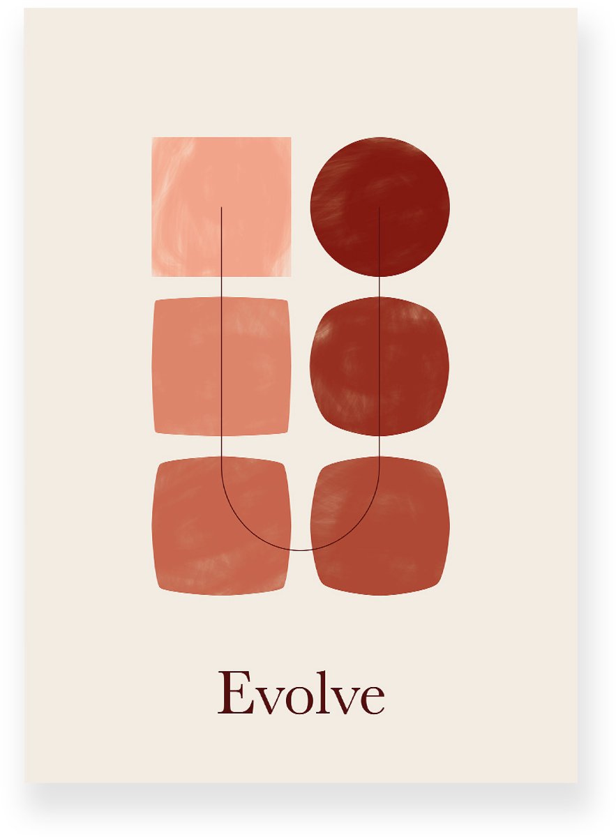 Yisual Poster 20x30 cm - Evolve - Beige - Terracotta - Minimalistisch - Japandi - Muurdecoratie - Wanddecoratie