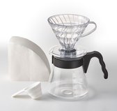 Hario V60 Set (inclusief Dripper (kunststof), Server (Glas), Filters en Maatschepje)