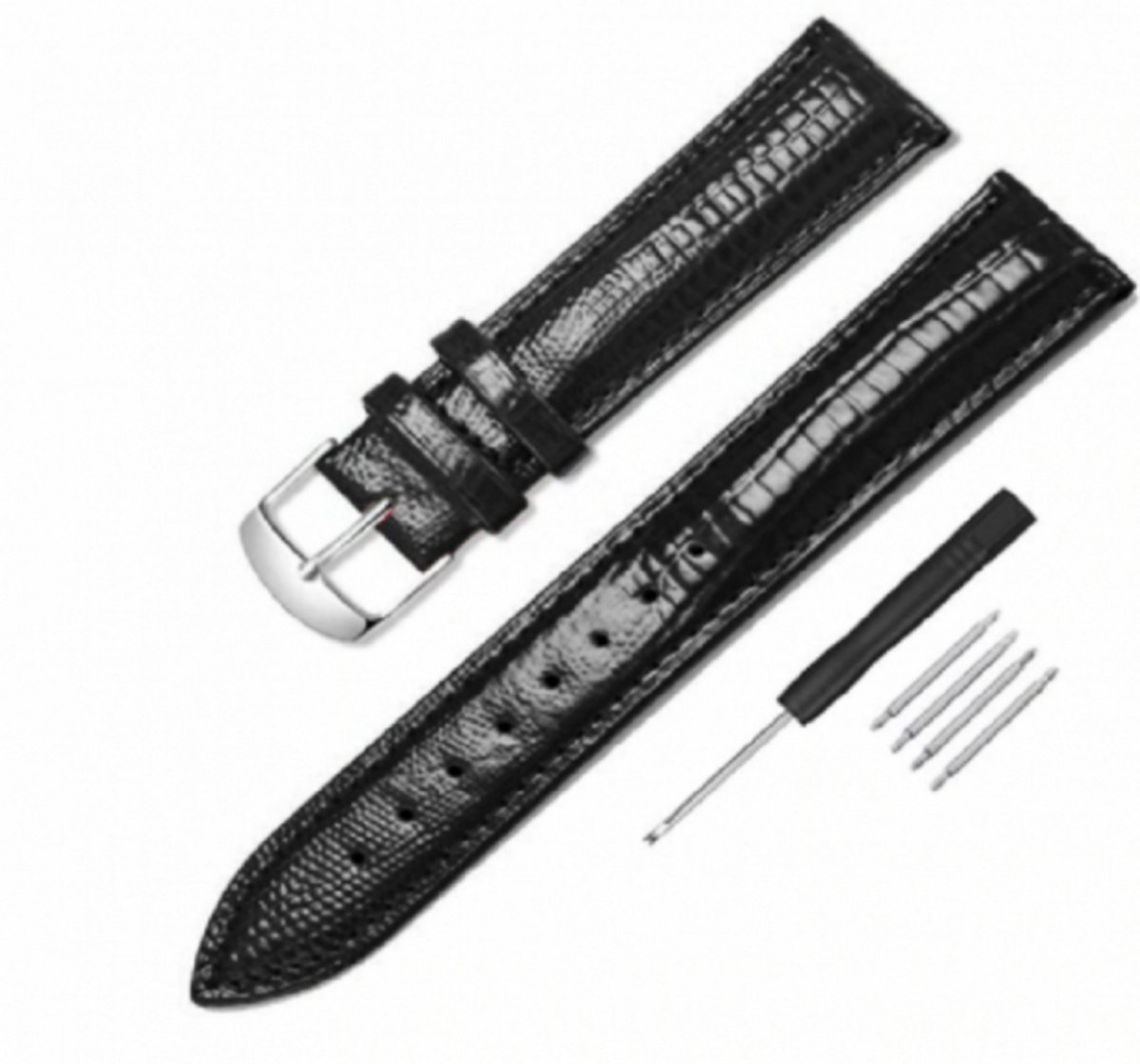 Lak Horlogeband- Zwart- Croco- Leer-14 mm - Charme Bijoux