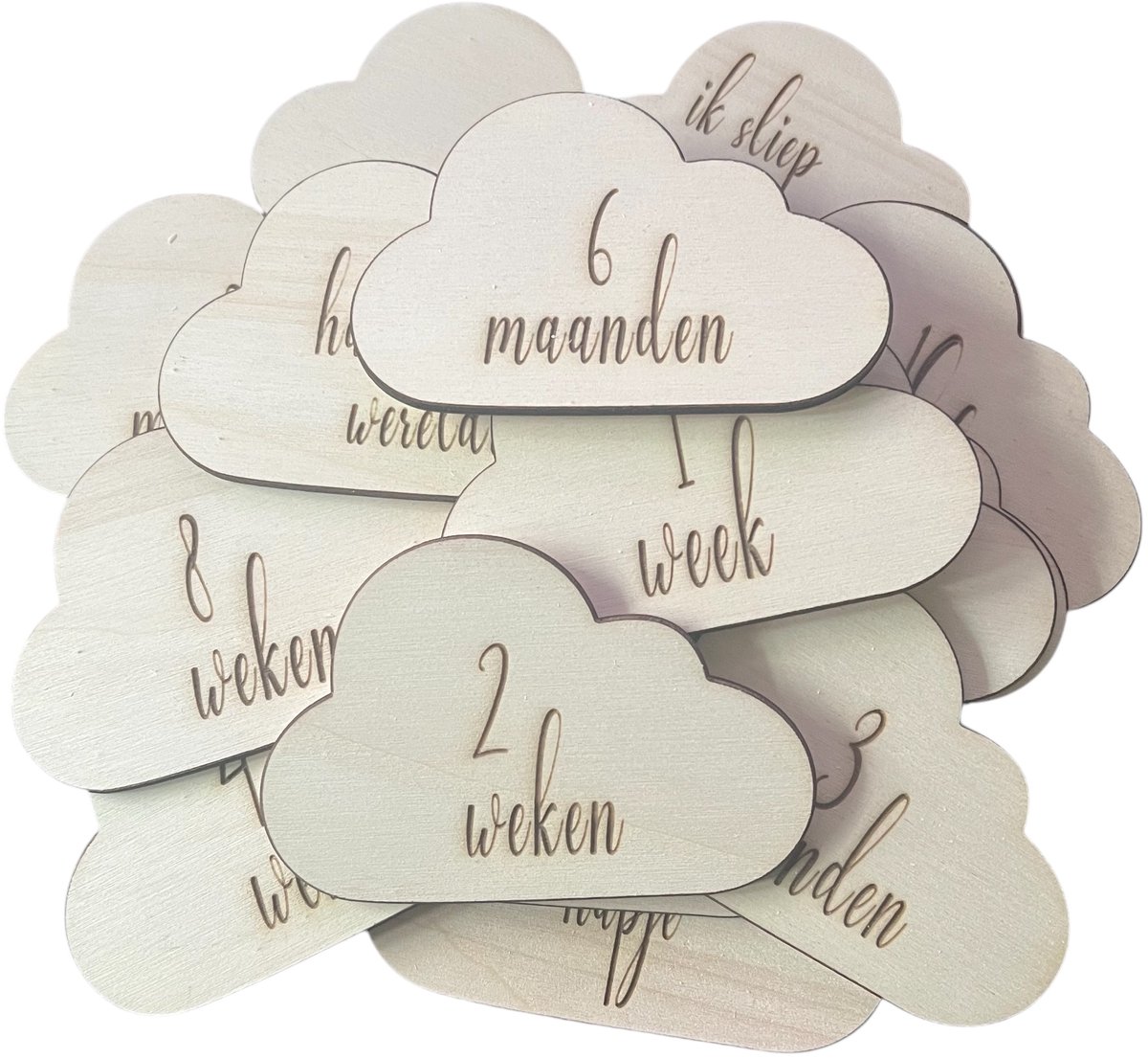 Mijlpaalkaarten wolk - Houten Mijlpaalkaarten Baby - Wooden Milestones - Natuurlijke Foto Kaarten - Nude Baby Accessoire - Kraam Cadeau - Baby Pakket Milestone - Mijlpaalschijf Baby - Zwangerschap