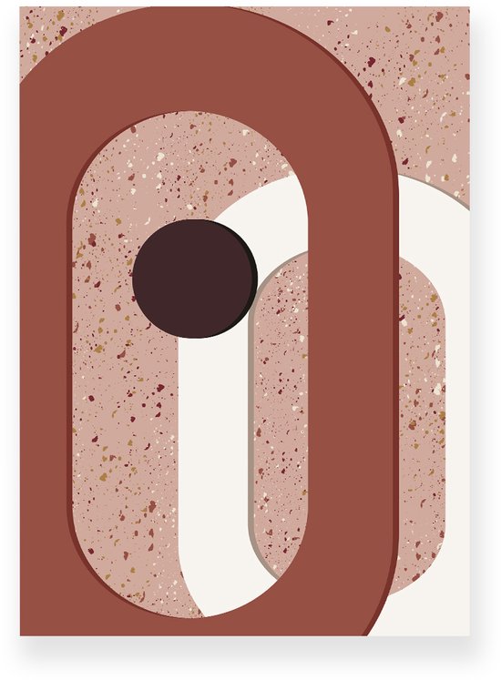Poster 20x30 cm - Ovalen - Terrazzo - Bruin - Beige - Abstract - Modern - Muurdecoratie - Wanddecoratie