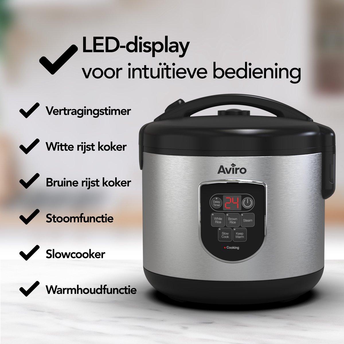 Aviro Rijstkoker - Slowcooker - 1,2L - 7 Functies - Warmhoudfunctie - Rice Cooker - Anti Aanbaklaag - Multicooker - 2-6 Personen - RVS – foto 4