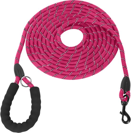KCMultisupplies Hondenriem 5 Meter - Reflecterende Hondenlijn - Met Gevoerd Handvat - Geschikt voor Grote en Kleine Honden - Nylon Looplijn