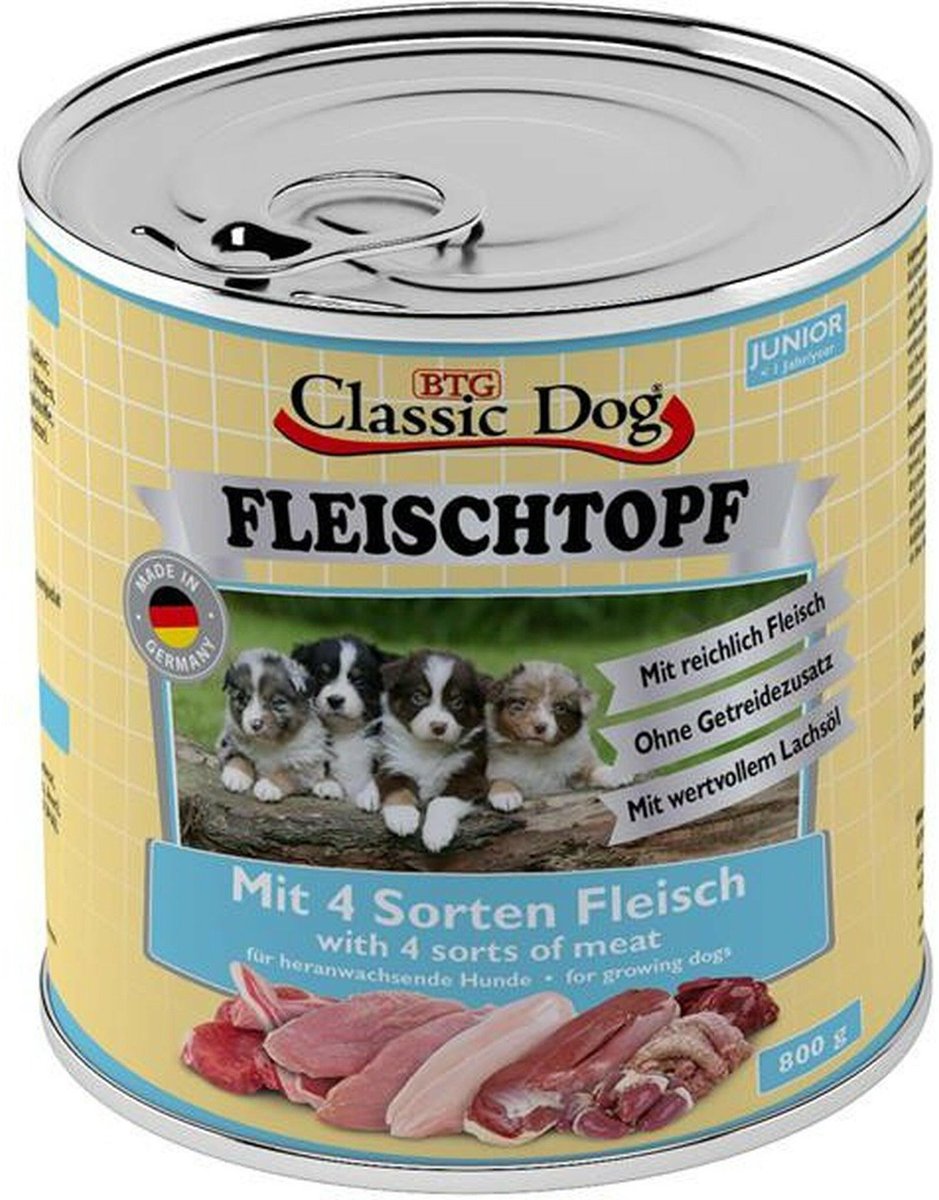 Classic Dog blikken gehaktpot junior met 4 soorten vlees 6x800g - 6x800g