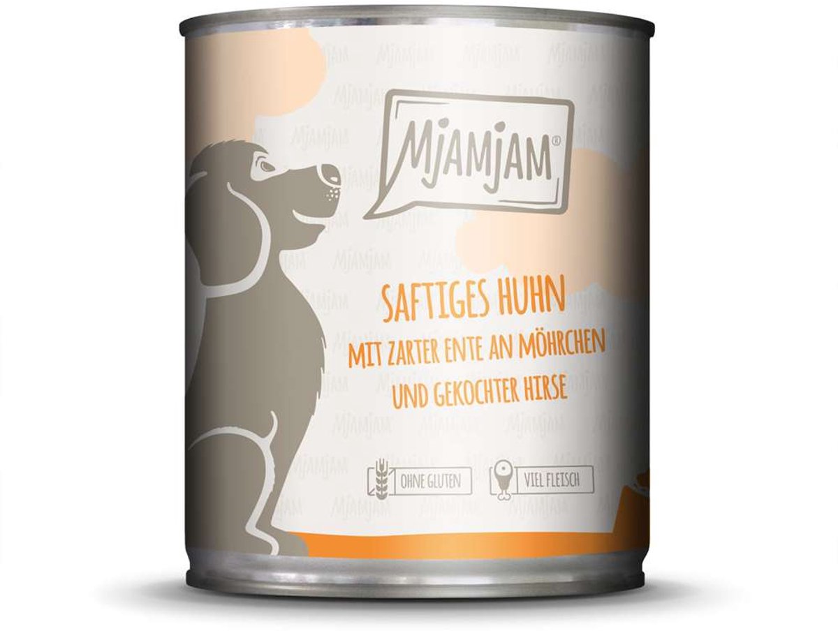 MjAMjAM MjAMjAM Dog - Leckere Mahlzeiten Dose 6x800g | Huhn, Ente, Möhrchen & Hirse