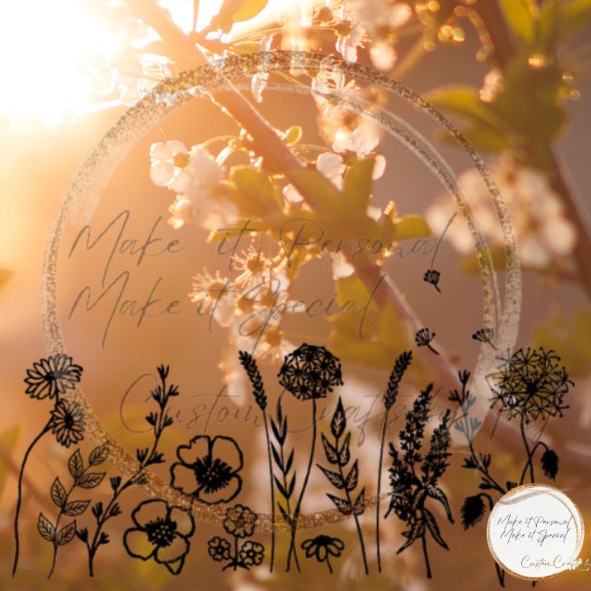 Herbruikbare Statische Raamstickers | Lente | Veldbloemen | Zwart
