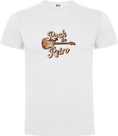 Wit T-Shirt met “Kleurrijke Rock the Retro - Gitaar – Jaren 80 – Good Vibes – Muziek “ Print Full Color Maat L