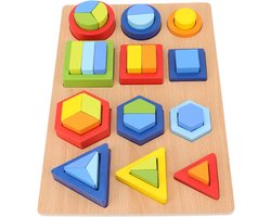 Houten Vormen Puzzelset – Baby Vormen Sorteren Blokken en Geometrische Vormen voor Kinderen, Educatieve Bordspellen
