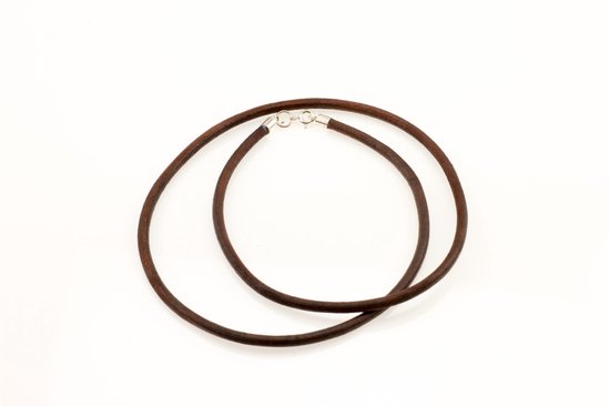 RWQIAN Heren leren halsketting 2/3mm met sluiting leren band ketting voor dames zwart/bruin rubber ketting sieraden 46-76cm, 61 cm, Roestvrij staal