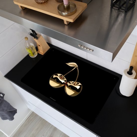 KitchenYeah® Protection plaque induction 80x52 cm - Cerisier - Noir - Or - Chrome - Protege plaque de cuisson - Couvre plaque induction - Protecteur d'induction - Cuisine