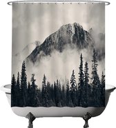 Rideau de Douche Ulticool - Montagnes Nature Foggy Forest - 180 x 180 cm - avec 12 anneaux - Wit Zwart