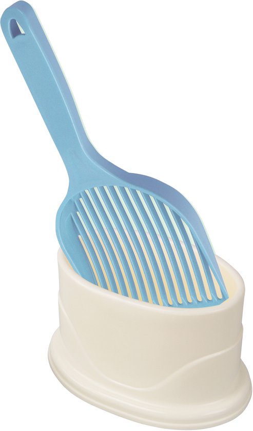 Kattenbakschep - Kattengritschep - Kattengrit Schep met Houder - Stevige Kwaliteit – 30X12CM - Blauw en Wit