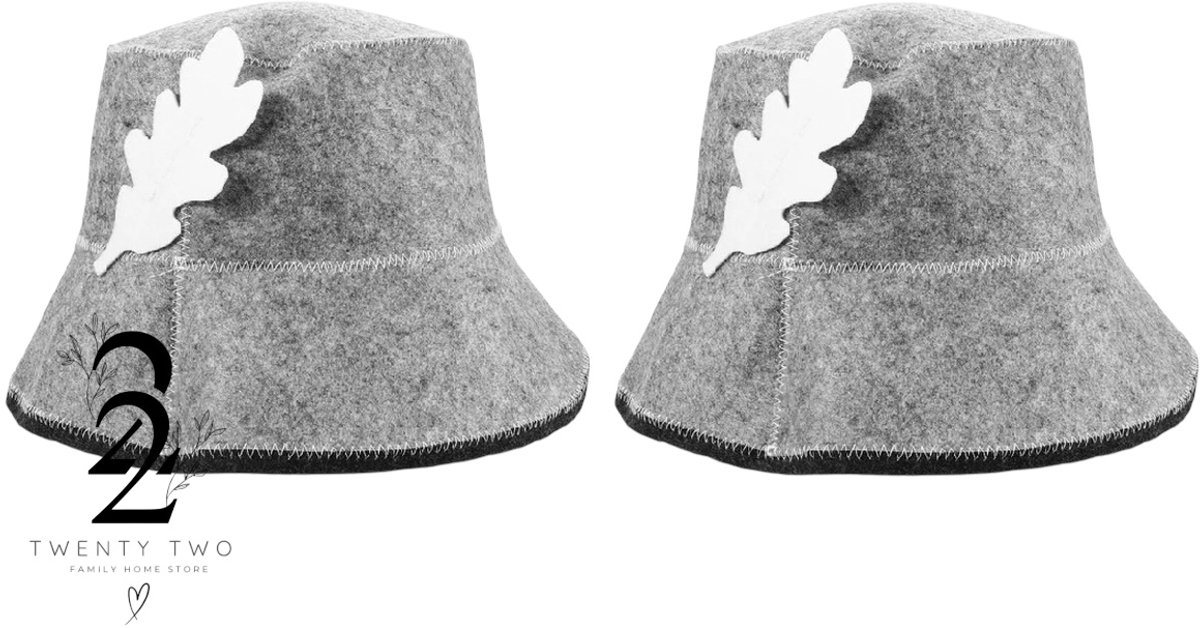 Banya saunahoed 2 stuks (grijs) met wit veer - wollen saunahoed voor dames/heren - sauna accessoires - bescherming van hoofdhuid tegen de hitte voor sauna (one size)