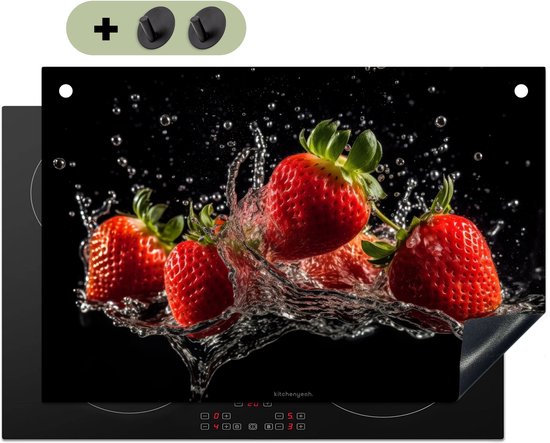 KitchenYeah® Protection plaque induction 77x51 cm - Fraise - Eau - Fruit - Rouge - Protege plaque de cuisson - Couvre plaque induction - Protecteur d'induction - Cuisine