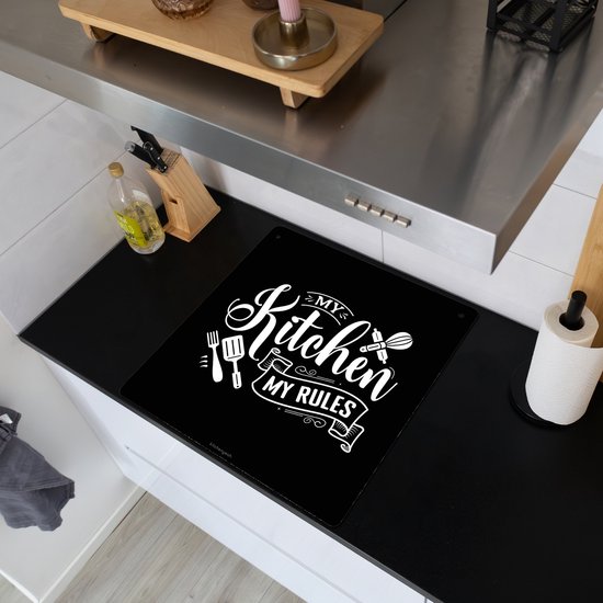 KitchenYeah® Protection plaque induction 58x59 cm - Noir - Citation - Ma cuisine, mes règles - Protege plaque de cuisson - Couvre plaque induction - Protecteur d'induction - Cuisine