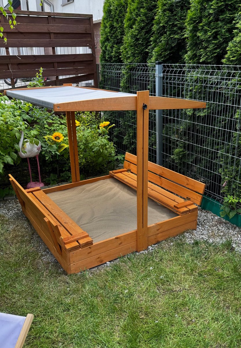 Afsluitbare XL Zandbak met Dak 140x140 cm – Gecertificeerd & Geïmpregneerd Hout | Incl. AFDEKZEIL, GRONDDOEK & Montagevideo | Voor 2-3 Kinderen | Grijs — afbeelding 4