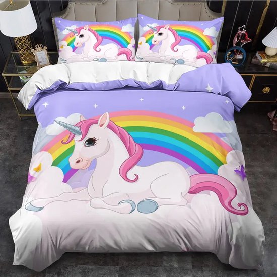 Yasida Beddengoed Regenboog 135x200 Roze Kinder Kleurrijke Microvezel Beddengoed Met Regenboog, Wolken, Sterren Voor Meisjes Eenpersoons Dekbedovertrek Set Dekbedovertrek 135x200/Kussensloop 80x80