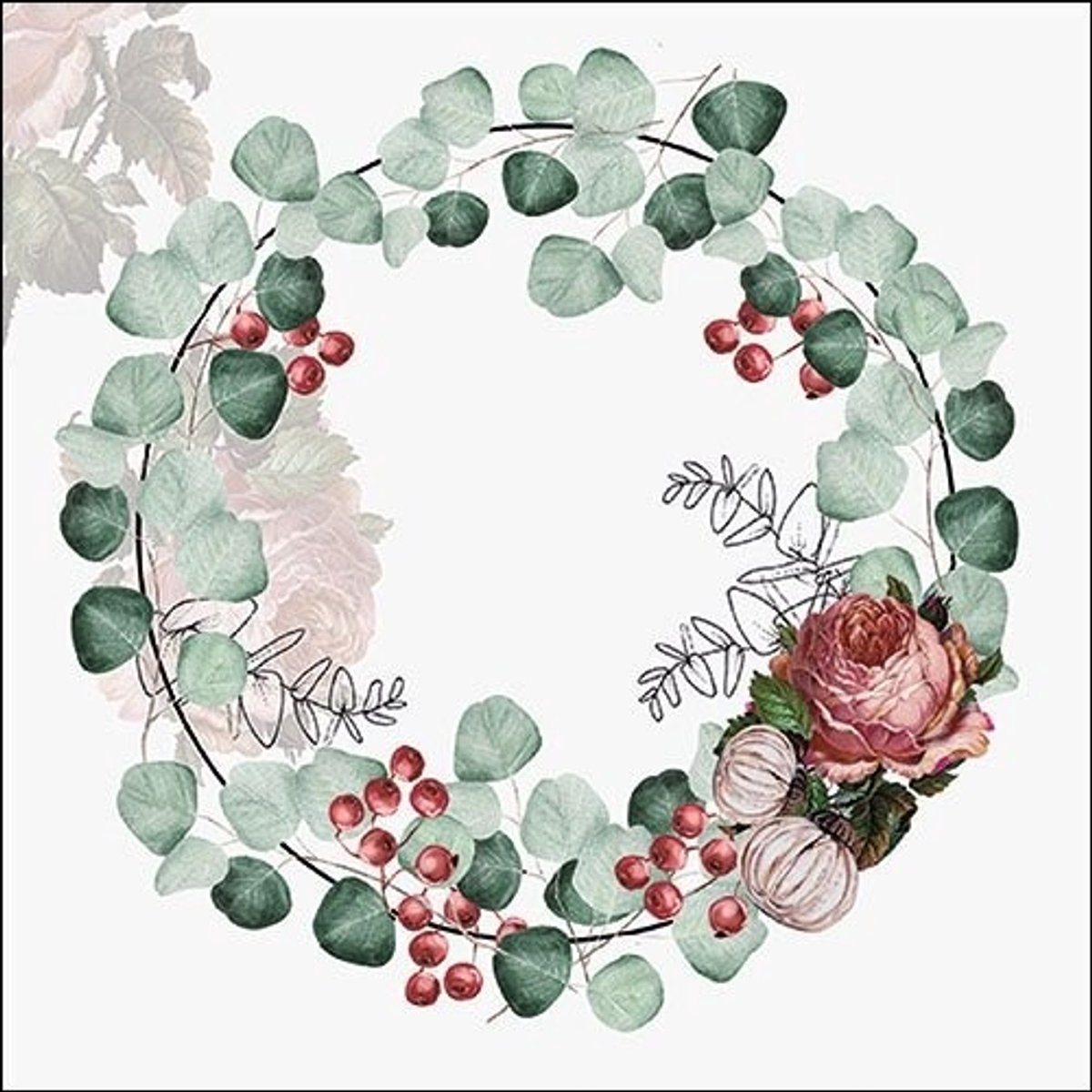 Ambiente Wreath of Eucalyptus Grey papieren lunch servetten - 33 x 33 cm
