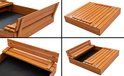 Houten zandbak met inklapbare zitbanken, dichtklapbaar als deksel.
