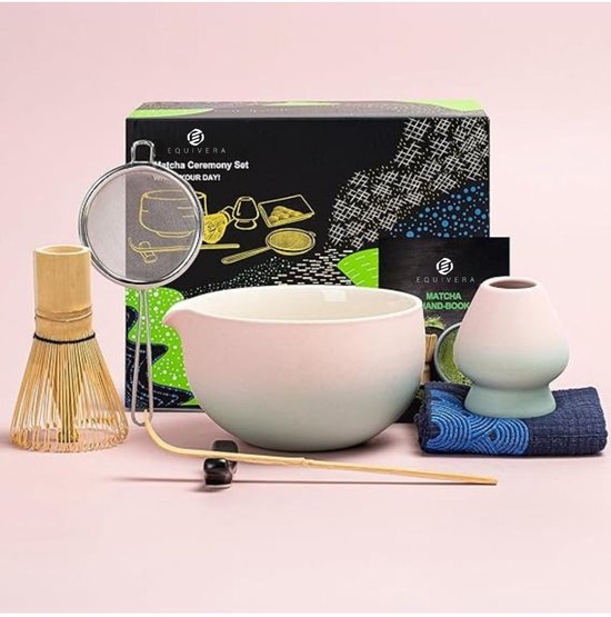 Duscdesp Set van 5 matcha-bezems van bamboe, keramische kom met schenktuit, whisky, schep en zeef, poedervrij, starterset voor ceremoniële matcha Duscdesp Set van 5 matcha-bezems van bamboe, keramische kom met schenktuit, whisky, schep en zeef, poedervrij, starterset voor ceremoniële matcha