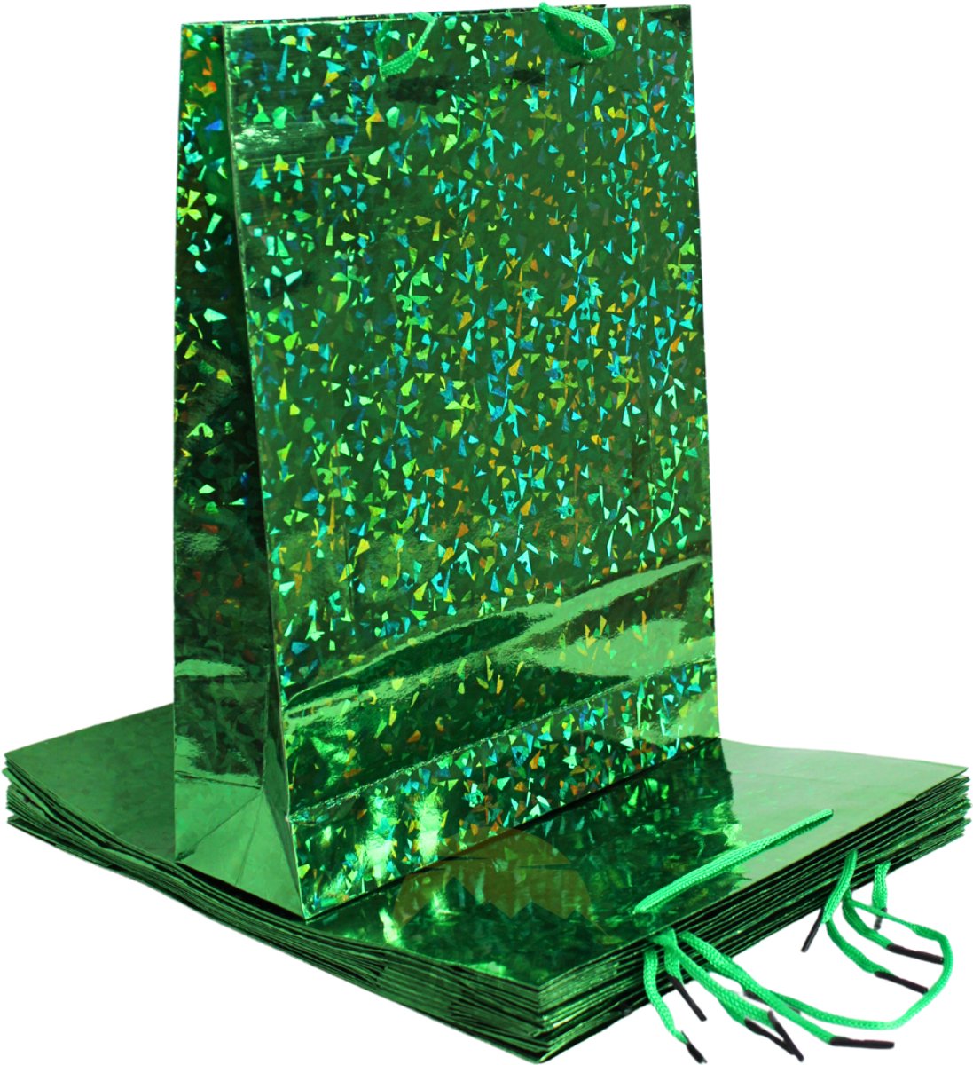 KURTT Cadeau tasjes / Cadeautasjes papier 26x8x34cm Holographic Groen - 2 stuks