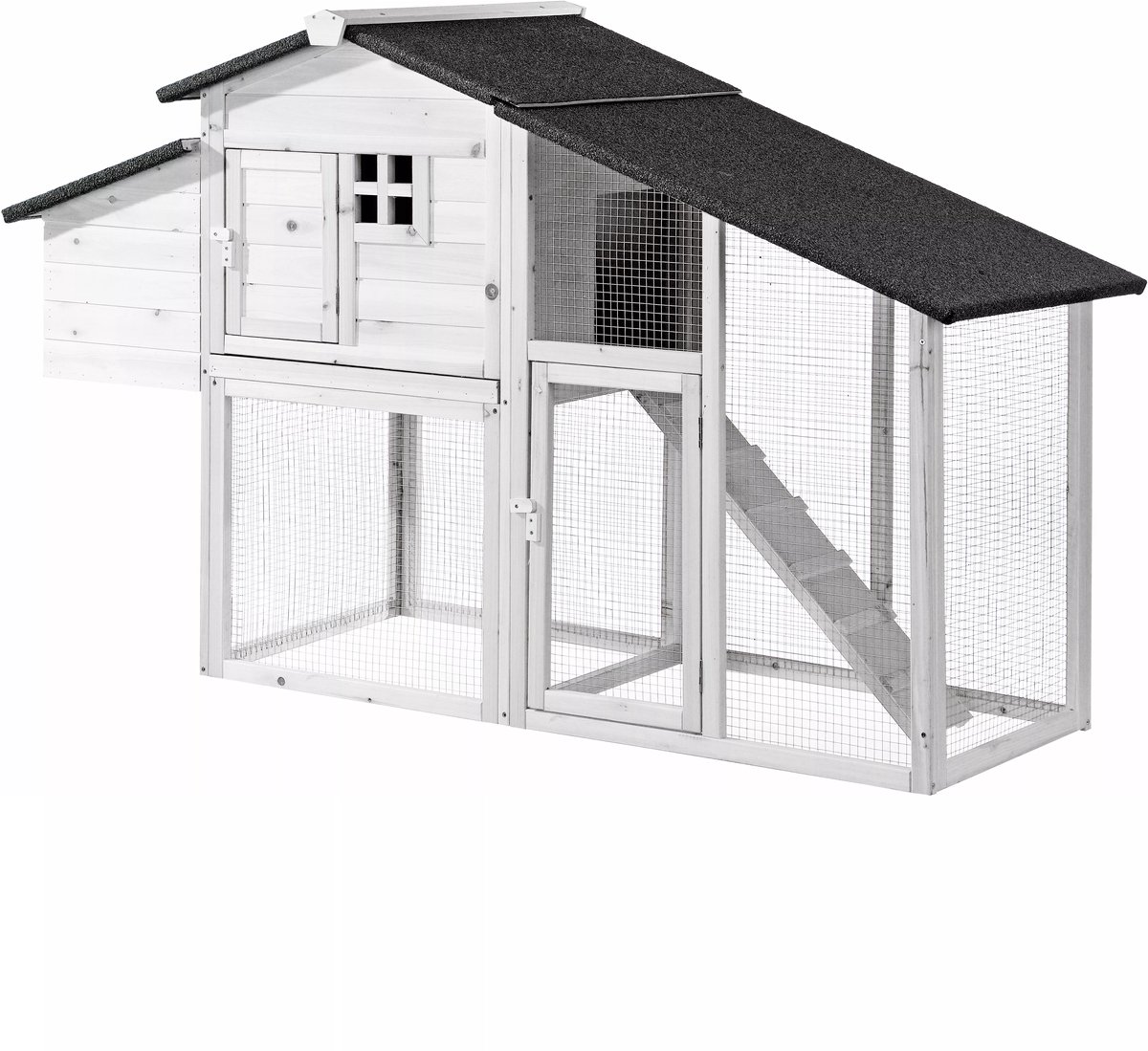 Vente-unique Kippenhok in hout met omheining - 4 kippen - L173 x D64 x H108 cm - Wit - LEVAS