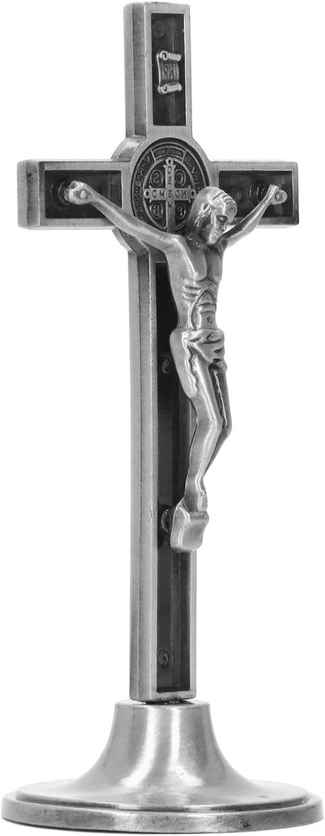 Crucifix Wall Cross 1.9 X 2 X 4.7 Inch Handmade Zinc Alloy Metal Catholic Crosses with Removable Base Standing Crucifix for Tabletop Wall Decoration Easter (Silver)
