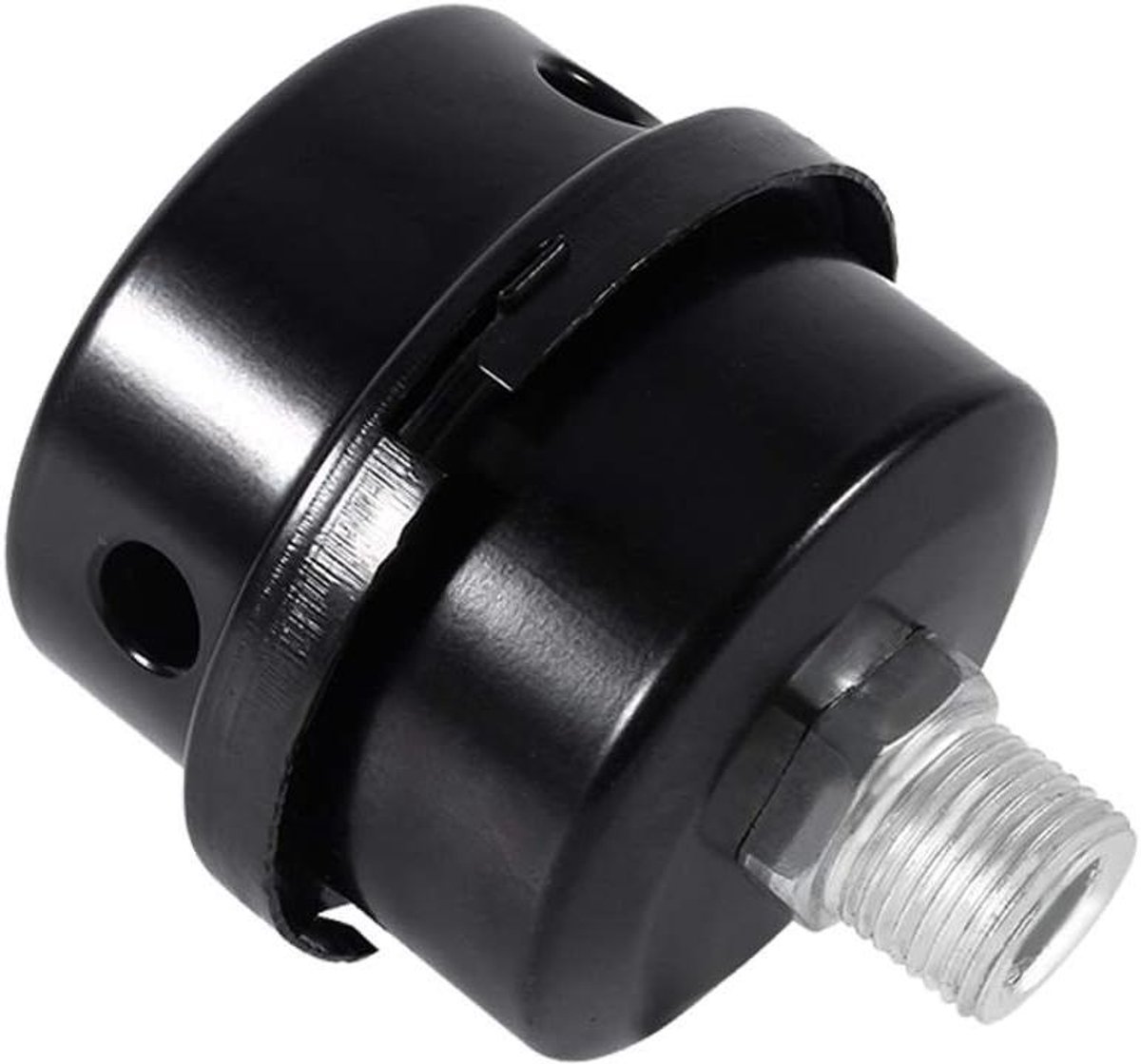 Allecto Plus - Metalen luchtcompressor inlaatfilter met geluiddemper - Zwarte ruisonderdrukking - Stofpreventie - 3/8 inch 16MM - Voor olievrije luchtcompressoren