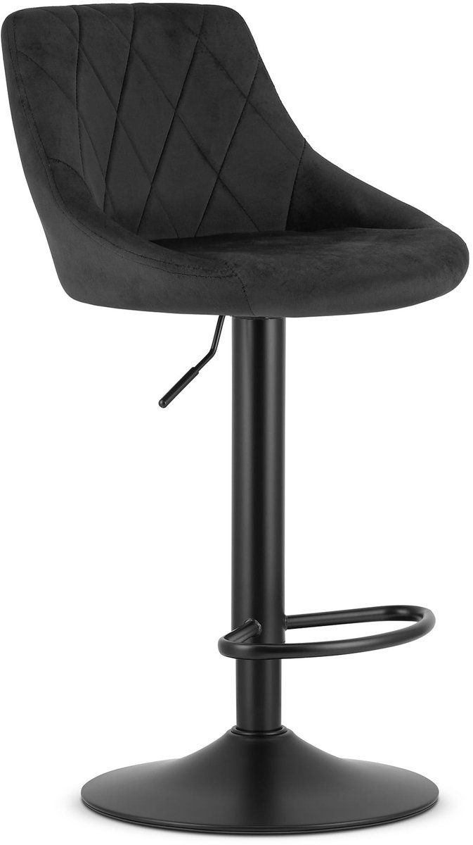 LEOBERT Barkruk AREX - Velvet Zwart, Mat Zwarte Basis, Rugleuning, Modern Design, Hoogte Verstelbaar, 360° Draaibaar, Max. 120 kg zwart / zwart