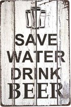 DW4Trading® Metalen wandbord save water drink beer 20x30 cm