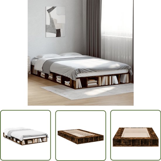 vidaXL Bedframe met hoofdeinde bewerkt hout sonoma eiken 140x200 cm, bed, bed ombouw, 2 persoonsbed, bedbodem, slaapkamermeubel, tweepersoonsbed