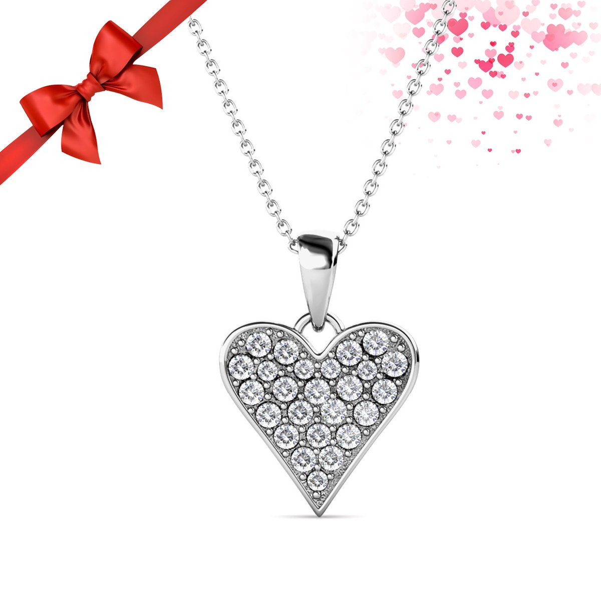 Shoplace Hart ketting dames punt met Swarovski® kristallen - Gold plated - Schakelketting - Halsketting - Cadeau voor vrouw - 45cm - Zilverkleurig
