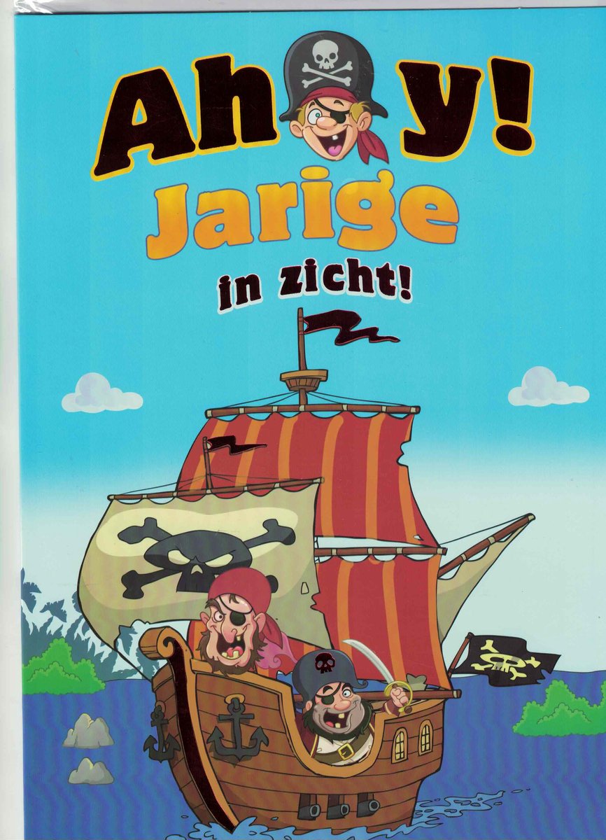 Wenskaart - A4 formaat - XL wenskaart - Kinderen - felicitatie - verjaardag kind - verjaardag jongen - piraten - kleurplaat - Ahoy maatje! - jarig