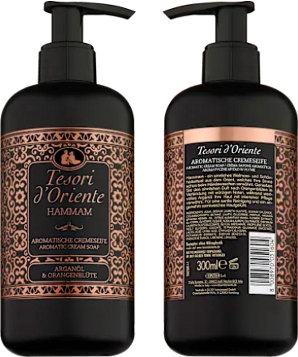 Tesori d'Oriente Hammam Handzeep - 300 ml | Handzeep met Arganolie en Sinaasappelbloesem - Verzorgend en Hydraterend
