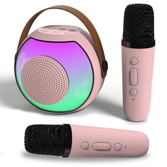 Enceinte karaoké portable sans fil S&E avec microphone – LED RVB et son Hi-Fi – Rose