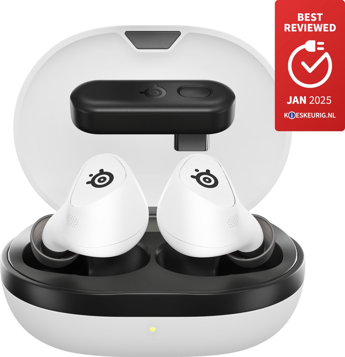 SteelSeries Arctis GameBuds - Wit - Draadloze gamingoordopjes - 24-GHz en Bluetooth 5.3 - ANC/Transparency-modus - IP55-waterbestendigheid - 40 uur accuduur - Draadloos opladen - PS5 PC & Mobiel
