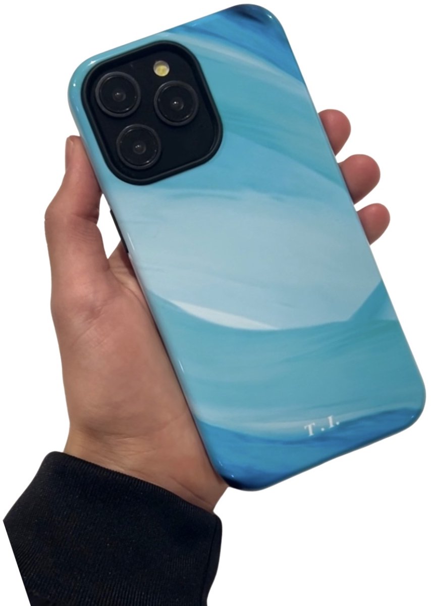 iPhone 15 Pro - Blue Ocean Case - Shockproof Hoesje - Blauw - Groen - Abstracte Aquarel look