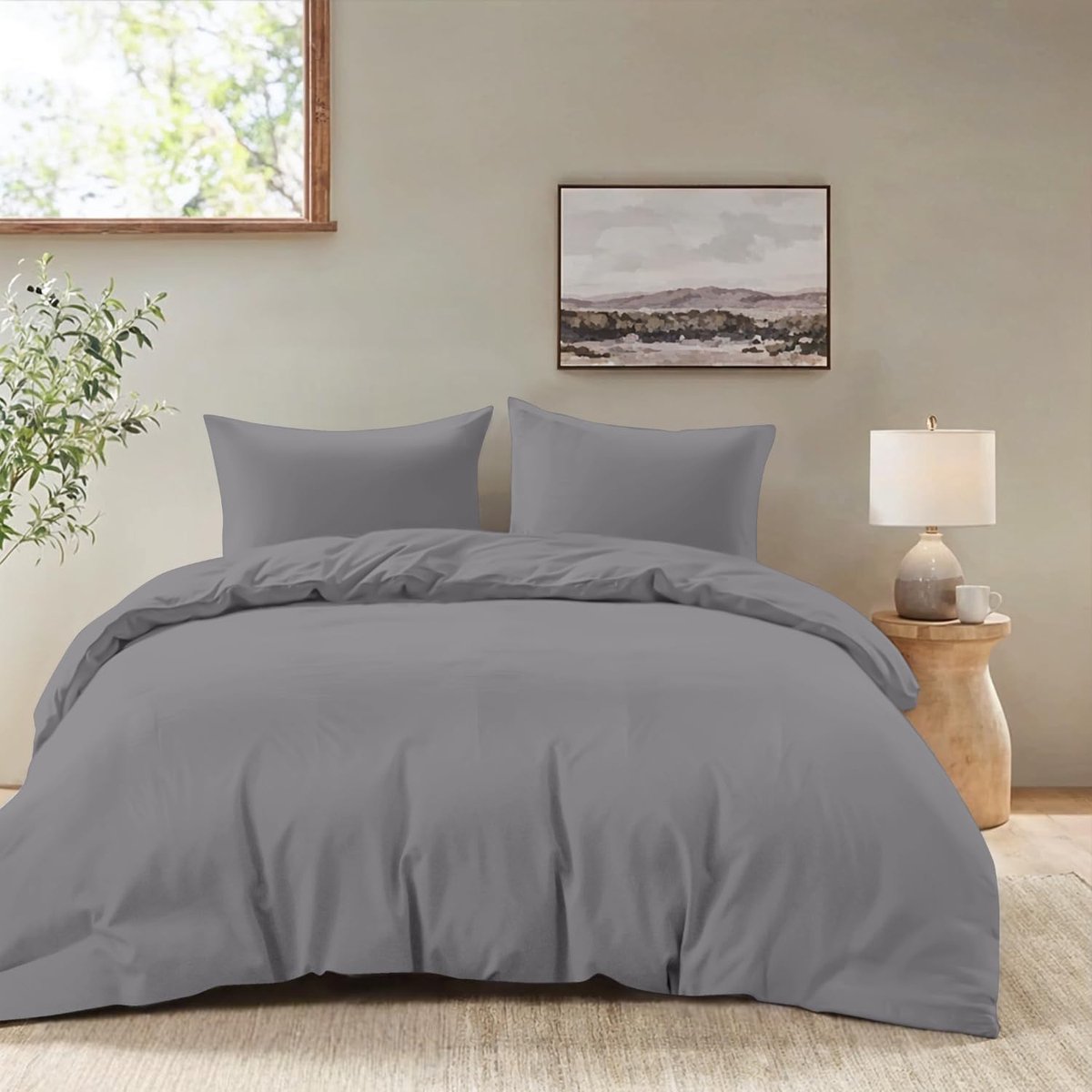 Azalia Dekbedovertrek 240x220 cm met 2 kussenslopen 65x65 cm - Antraciet - 240x220 volwassen bedset van 100 procent microvezel