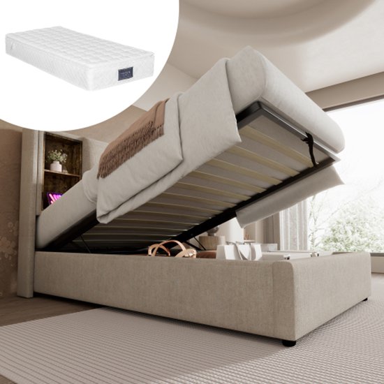 Tweepersoonsbed met draadloos opladen via USB Type-C,gestoffeerd