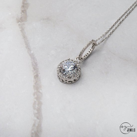 OZ Jewels Collier Argent avec Diamant Rond 0.75 Carat - Accessoires de vêtements pour bébé - Love Jewelry - - Collier Femme - Saint Valentin - Cadeau - Fête des Mères - Collier Fille - Bijoux Femme