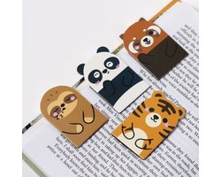 foto van Boekenleggers Set Magnetisch - Adoramals - Wilde Dieren Cartoon Tijger&Panda&Luiaard&Rode Panda - 8x3cm