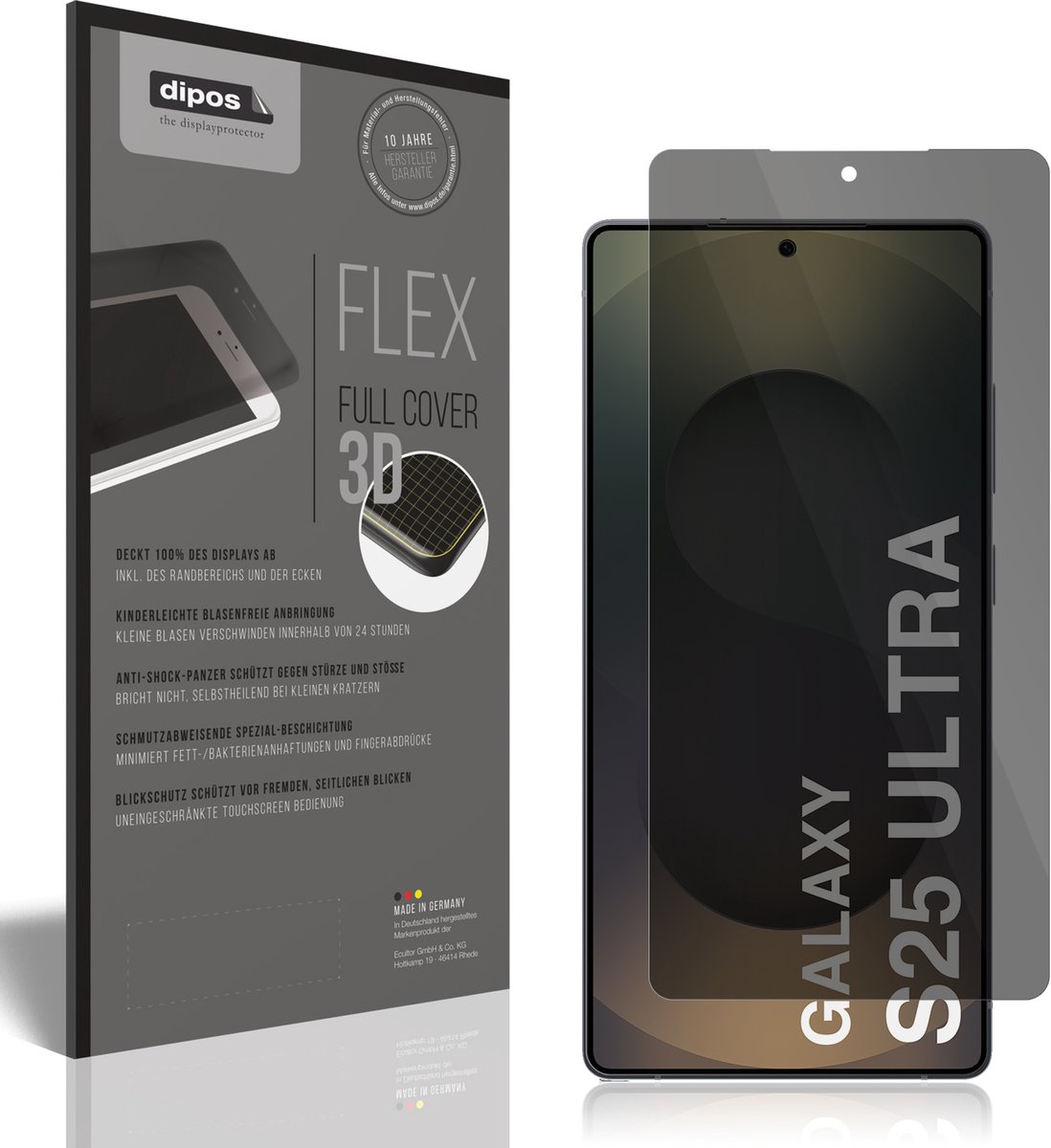 dipos FLEX Privacy Screen Protector matte geschikt voor Samsung Galaxy S25 Ultra Beschermfolie 100% Schermdekking Case-Friendly Anti-spy Filter 2-way